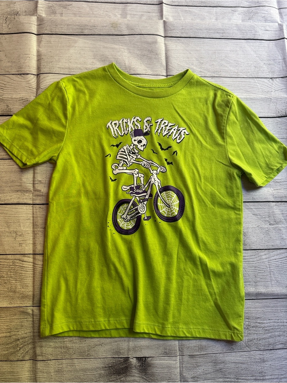 Celebrate It Lime Green Skeleton Bike Halloween Short Sleeve Shirt size Medium